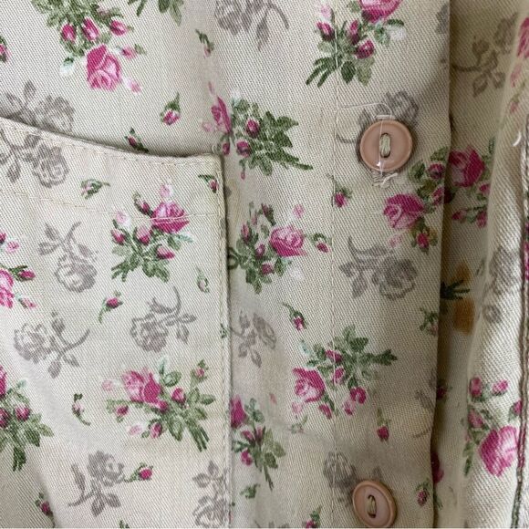 Reo Vintage Green Khaki Floral Half Button Down Dress Belt Pockets 14 - Picture 8 of 14